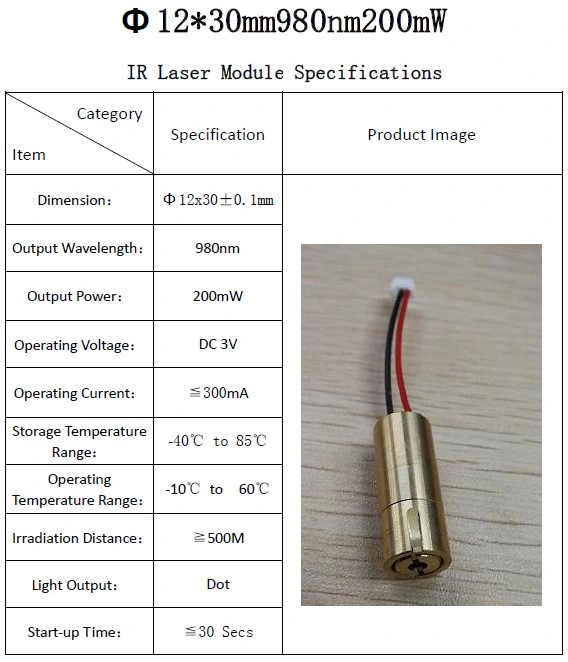 Face/Action Recognition Infrared Structured Light 940nm/980nm 5MW~200MW Laser Module